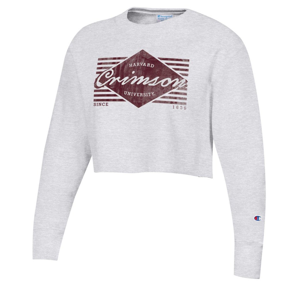 Harvard Crimson Champion Women's Reverse Weave Cropped Pullover Sweatshirt - Heather Gray